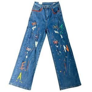 MÁS FASHION Embellished Wide Leg Jeans Size M